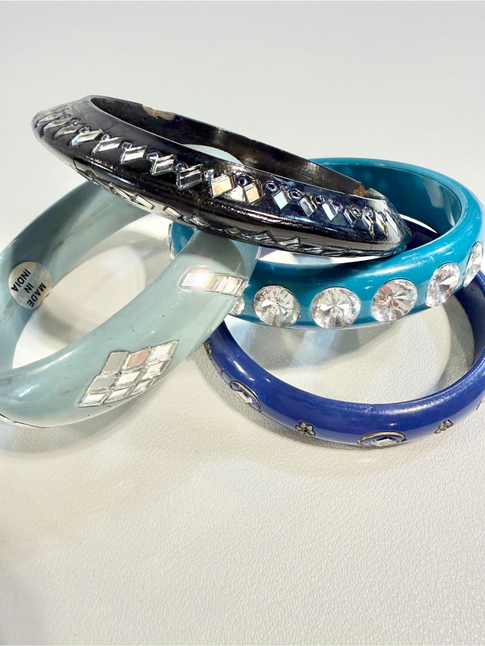 Bohemian gypsy bangle bracelet stack set bundle of 4 sparkle mirror rhinestone - Picture 3 of 16